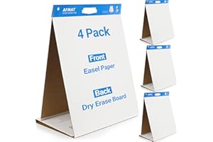 AFMAT 4-Pack Tabletop Sticky Easel Pad and Dry Erase Board 2 in 1, 20 x 23 inches, 20 Sheets/Pad, Portable Easel Stands for Teachers, Ideal for Training, Presentation, Meetings, Kids Doodling