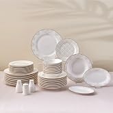 Karaca Siena 53-Piece Porcelain Plates and Bowls Set with Dinner &amp; Dessert Plates, Shakers - Bone China Dishware Sets - Kitchen Dinnerware Set for 12 People