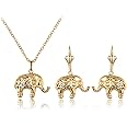 Barzel 18K Gold Plated Filigree Elephant Earrings and Necklace Jewelry Set