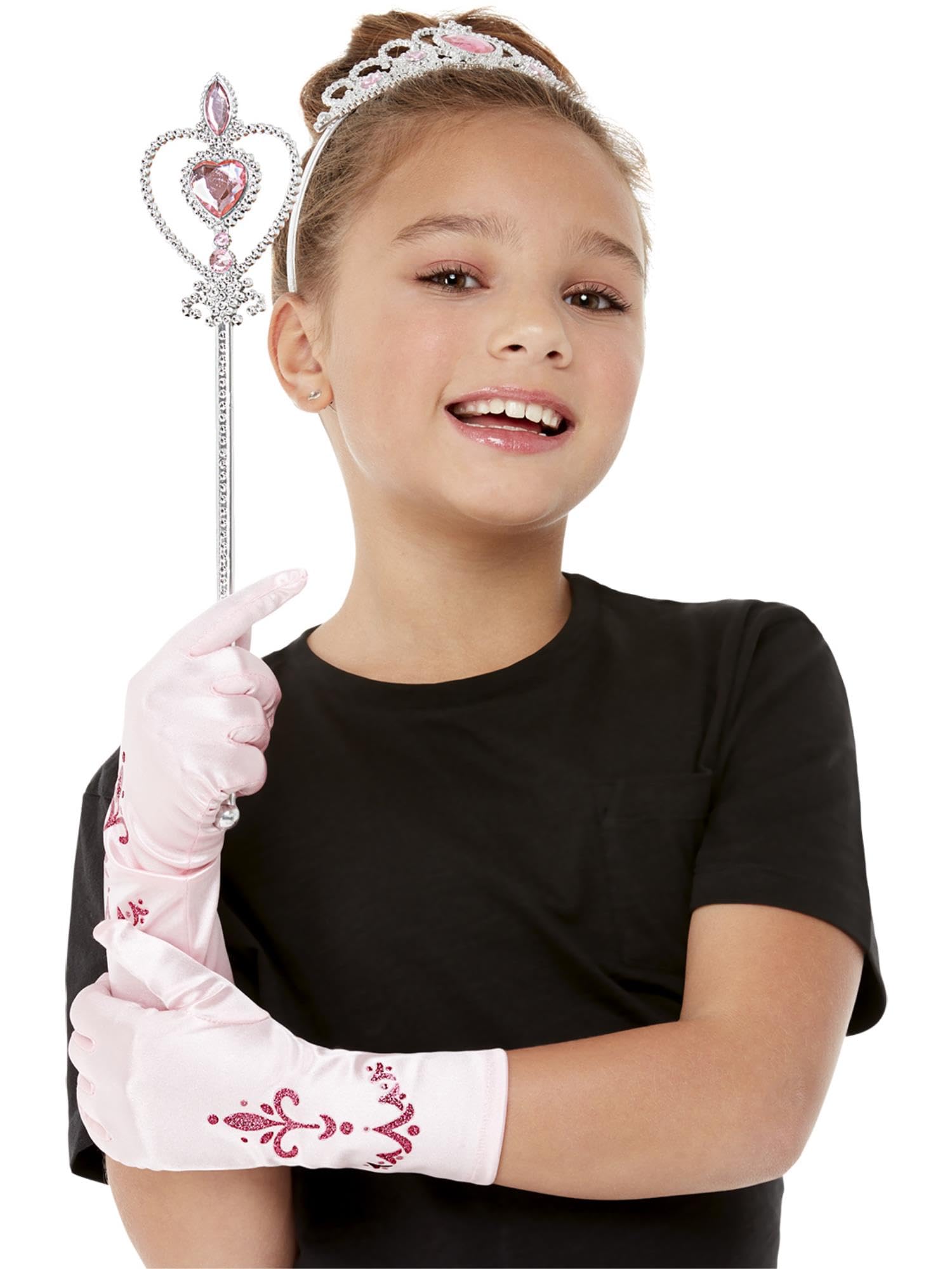 Smiffys Pink Princess Kit Wand, Tiara & Gloves, Girls Fancy Dress, Princess Dress Up Accessories