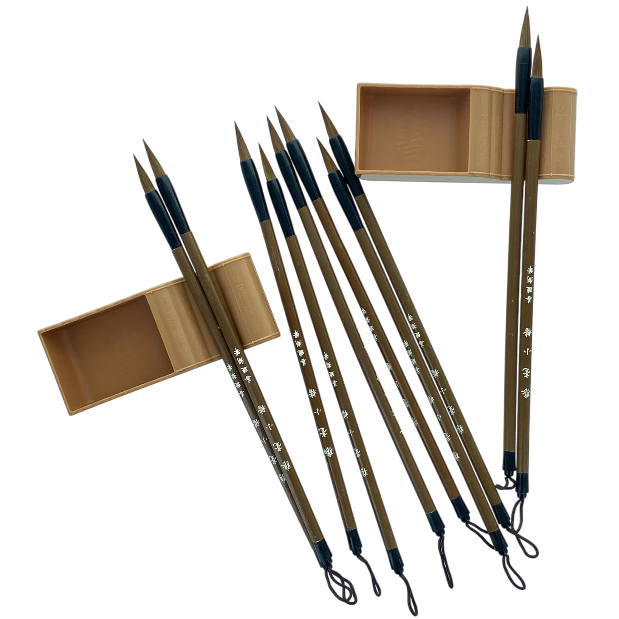 Xihaha 10 x Chinese Calligraphy Brush (Small) and 2 x Ink tray brush holder (Pack of 12)
