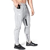 BROKIG Men Fitted Gym Sweatpants,Casual Slim Workout Jogger Pants with Zipper Pocket Bodybuilding Athletic Tapered Pants