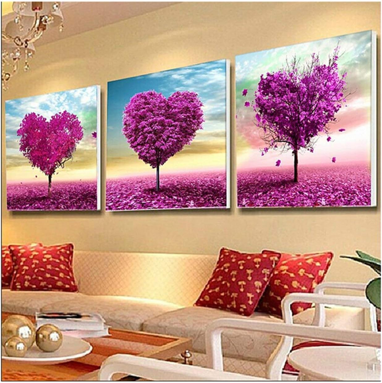 Pack of 3 [Wooden Framed] Paint by Numbers Kits for Adults Children Seniors Junior Beginner Acrylics Diy oil Painting Kits - Main Shape Love Tree 20x20 inch