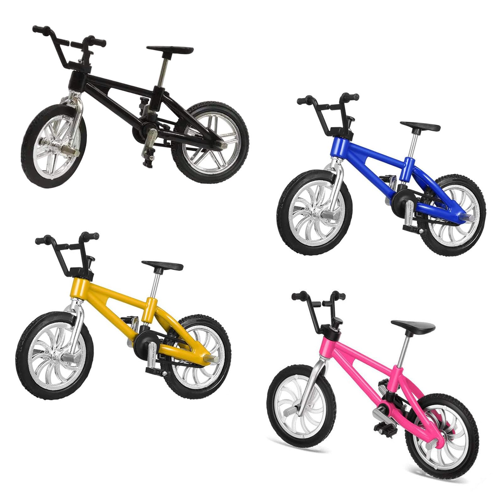 YREYBN 4 Pcs Finger Bike, Finger Skateboards, Miniature Bicycle Model, Finger Mountain Bike, Simulation Mini Finger Mountain Bike, Miniature Bicycle Toy Game Set for Kids and Adult, 4 Colors