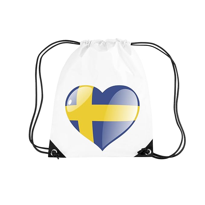 DesFoli X-Style Schweden Fahne Flagge WM EM Fussball Herz Beutel Turnbeutel Sportbeutel Rucksack B111