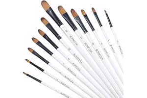 GETHPEN Filbert Paint Brushes Set, 12 PCS Artist Brush for Acrylic Oil Watercolor Gouache Artist Professional Painting Kits with Synthetic Nylon Tips