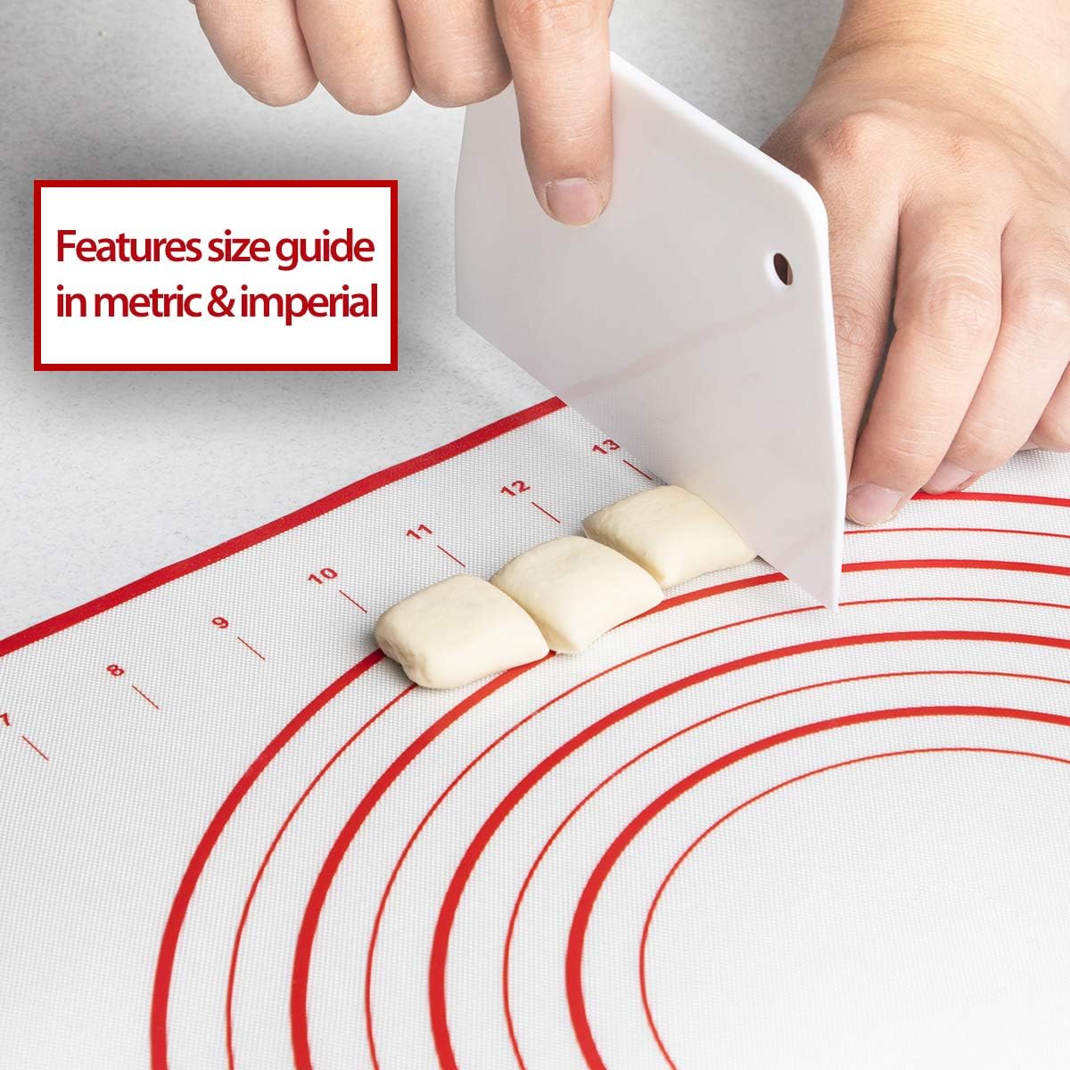 Silicone Pastry Mat Extra Large Non Slip with Measurement, Non Stick, Large and Thick, for Fondant, Rolling Dough, Pie Crust, Pizza and Cookies - BPA Free Easy Clean Kneading Matts, 16" x 24", Red: Kitchen & Dining