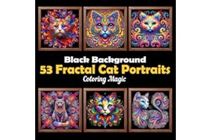 53 Fractal Cat Portraits: Stress Relief Scratch Art Style Coloring Book for Adults & Teens, Fractal on Black Background, Mind