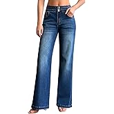 roswear Women's Wide Leg Jeans Casual High Waisted Stretch Baggy Loose Denim Pants