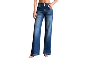 roswear Women's Wide Leg Jeans Casual High Waisted Stretch Baggy Loose Denim Pants
