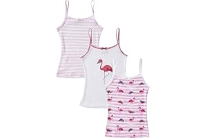 Sportoli Girls 3 Pack 100% Cotton Tagless White and Flamingo Cami Undershirts