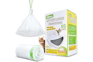 Bilibara 65 Count Drawstring Litter Box Liner Bags for Auto Self-Cleaning Litter Box 3 4, Extra Thick Leak Proof Pet Cat Litter Replacement Waste Bags, Unscented, 22"W x 15.7"H, 9 Gal