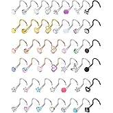 Prjndjw 44pcs 18G 20G Nose Rings Studs Nose Rings for Women Nose Piercings Jewelry Surgical Stainless Steel Straight Nose Studs Moon Star Heart Butterfly Hypoallergenic for Men