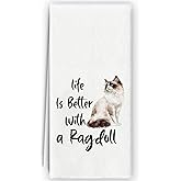 Bnzolyoia Ragdoll Cat Kitchen Towels - Ragdoll Lovers Cat Gifts, Life is Better with Ragdoll Hand Towels for Bathroom Kitchen Decorative, 16x24 Inch
