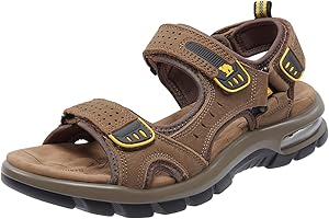 CAMEL CROWN Men's Leather Sandals Hiking Outdoor Water Beach Sports Mens Sandals for Summer with Open Toe Adjustable Straps