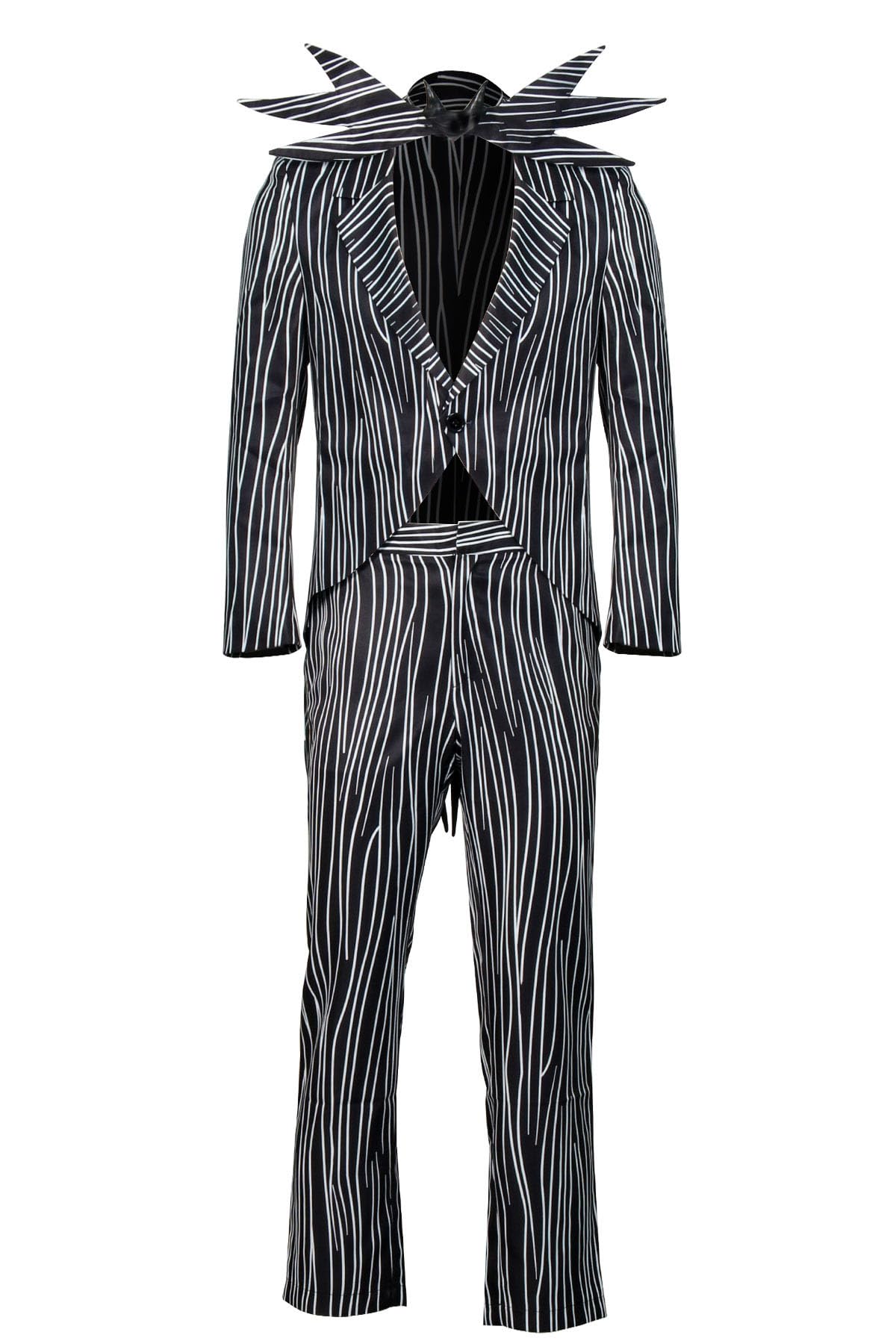 NUWIND Jack Skellington Men's Halloween Cosplay Costume Striped Suit with Pants Bat Bow Tie for Adult Halloween Cosplay Costume Props (M)