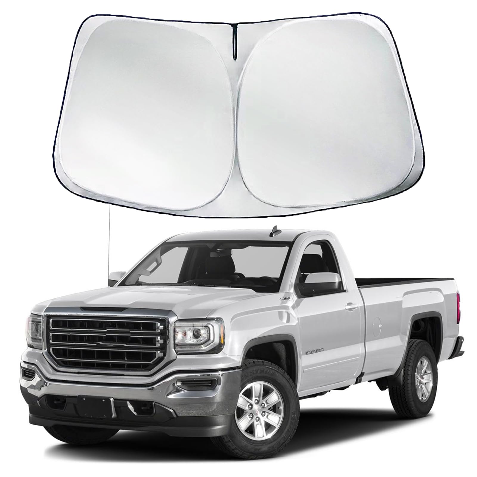 Photo 1 of Car Window Sun Shade Front Windshield Compatible with GMC Sierra 1500 2500 3500 2025-2019, Custom Fit SLT, AT4, Denali Pickup 2025 2024 2023 2022 2021 2020 2019 Window Sunshade Cover Sun Visor