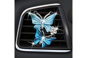GOWXS Car Air Fresheners Vent Clips for Women, Cute Dual Butterfly Diamond Rhinestone Air Freshener Vent Clip Sparkly Bling Car Accessories for Women (Blue)