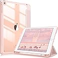 Fintie Hybrid Slim Case for iPad 6th / 5th Generation (2018/2017), iPad Air 2 / Air 1 (9.7 Inch) - [Built-in Pencil Holder] Shockproof Cover with Clear Transparent Back Shell, Rose Gold