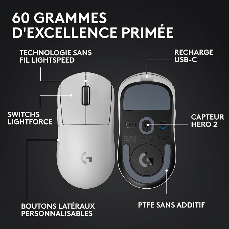 PRO X SUPERLIGHT 2, souris gaming sans fil, Est Europe - Blanc