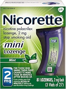 Mini Nicorette Nicotine Lozenge Stop Smoking Aid, 2 mg, Mint Flavored Smoking Cessation Product, 81 Count