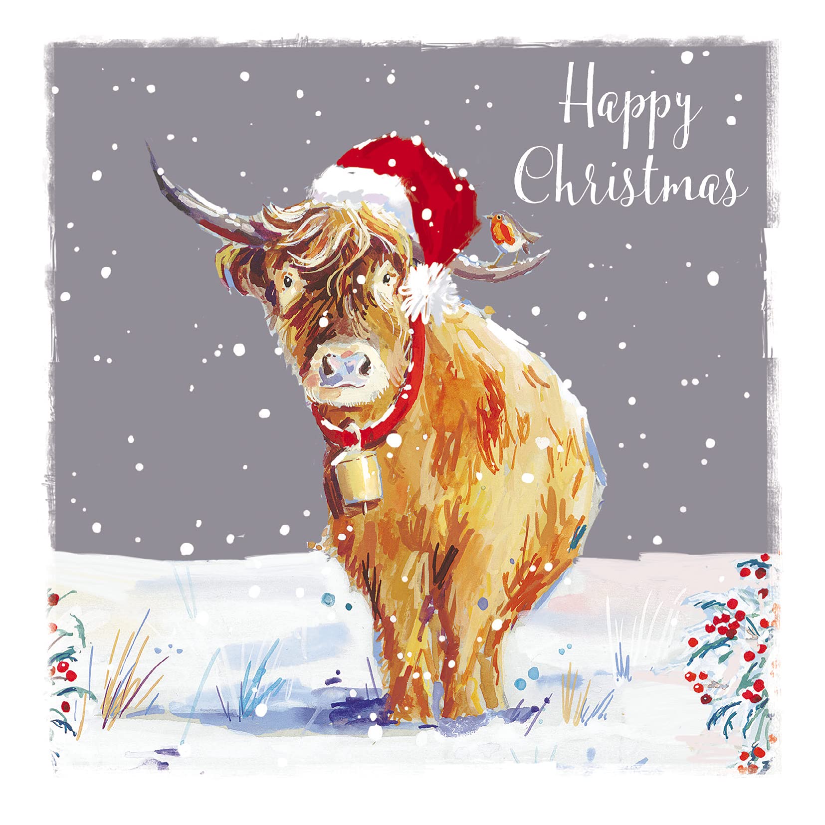 Ling Design Charity Christmas Card Pack of 6 - Highland Cow in the Snow - Christmas Card Multipack - In Aid of UK Charities