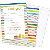 HQLOW Colorful Stripes Kids Thank You Cards Fill in the Blank with Envelopes, Thank You Notes Kids 20 Card Set for Boys or Girls (4 * 6 inches) -01
