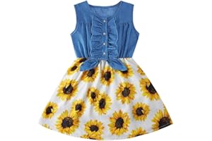 Enlifety Little Girls Princess Dresses Sleeveless Denim Tops Sundress Floral Print Tutu Skirts One-Piece Outfit