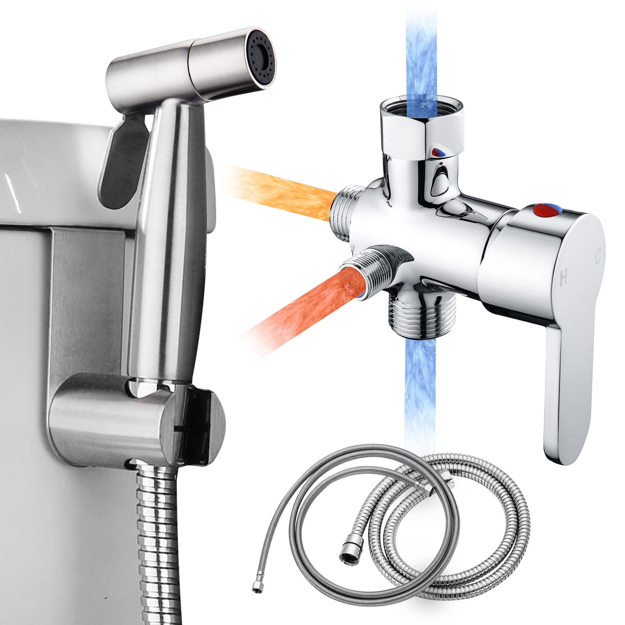Photo 1 of Handheld Bidet Sprayer for Toilet, Bidet Attachment for Warm Water, Hot and Cold Mixing Valve Kit, Hand Sprayer for Feminine Wash, Pet, Cloth, Diaper