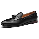 Santimon Mens Fashion Loafers Leather Casual Tassel Slip on Driving Flats Dress Shoes Black Brown