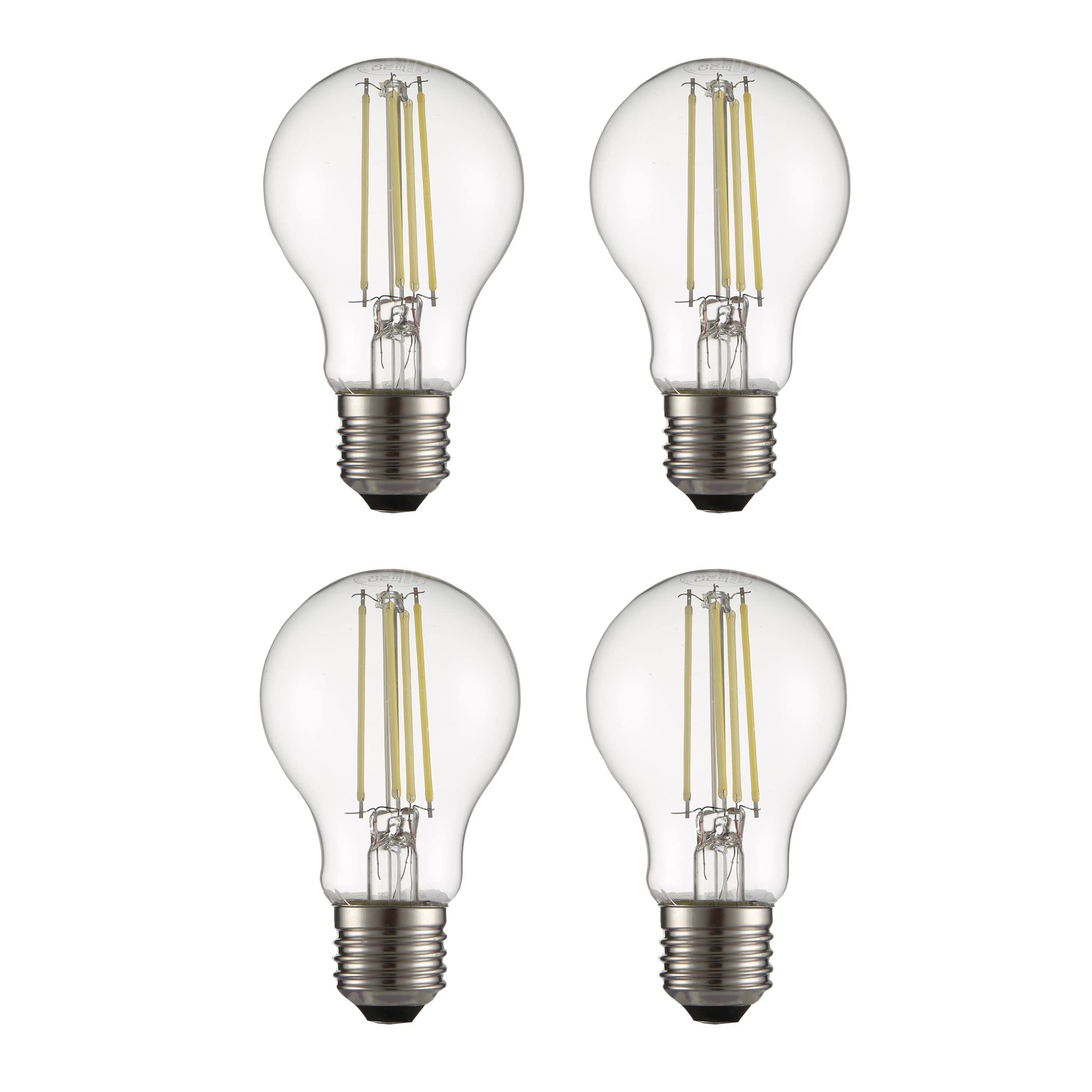 TEKLED E27 LED Filament Bulb 6500K Cool Daylight 4W A60 GLS 4-Pack, Clear Glass Edison Screw Retro Light Bulb for Office & Task Lighting, Flicker-Free, 40W Equivalent