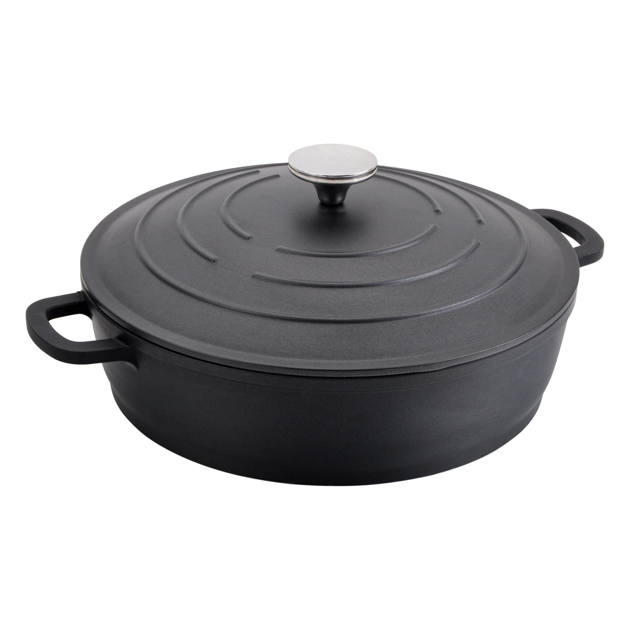 Commichef XR-L28BK 28cm Cast Aluminium Shallow Casserole Dish, Suitable for Oven and All Types of Hob, Perfect for Stews and Casseroles, Black