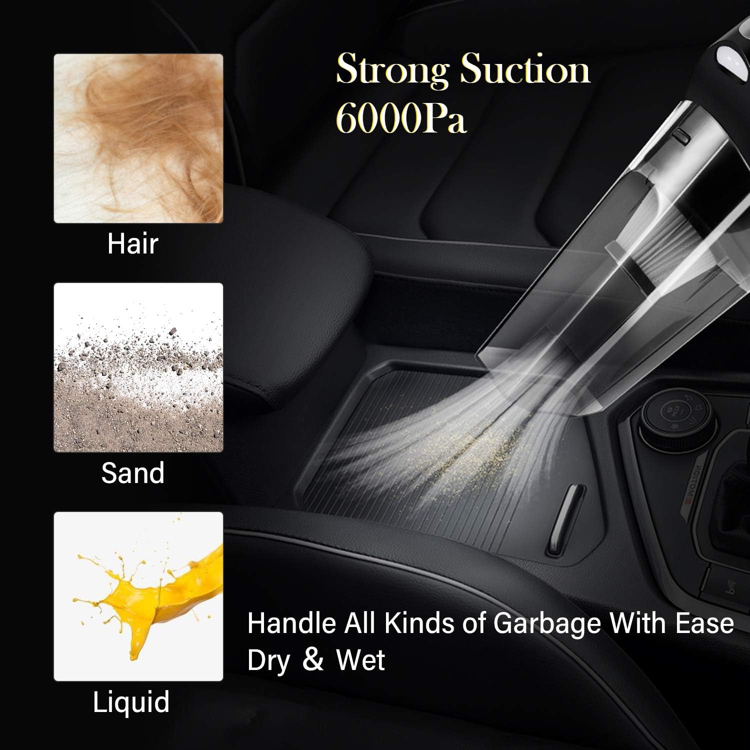Qukpa 4 in 1Portable Car Vacuum Cleaner Air Compressor Tire Inflator with Digital Tire Pressure Gauge LCD Display DC12V High Power 6000PA Handheld Car Vacuum with LED Light for Wet and Dry Use: Automotive