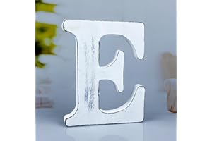 WOODOUNAI 6 Inch Rustic White Wood Letters Unfinished Wood Letters for Wall Decorative White Retro Standing Letters Sign Board Decoration for Craft Home Party Projects (E)
