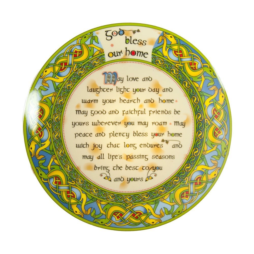 Irish Decorative Plate God Bless Our Home 8" with Easel and Hook for Hanging