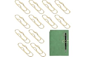 HINGTAI 12 Pcs Metal Pen Clip for Notebook, Portable Pen Holder Clip Pencil Clip, Multi Function Paper Clip Pen Holder Pen Paper Clip Bookmark Stationery Tool Office Supplies for Notebook Journals, Gold
