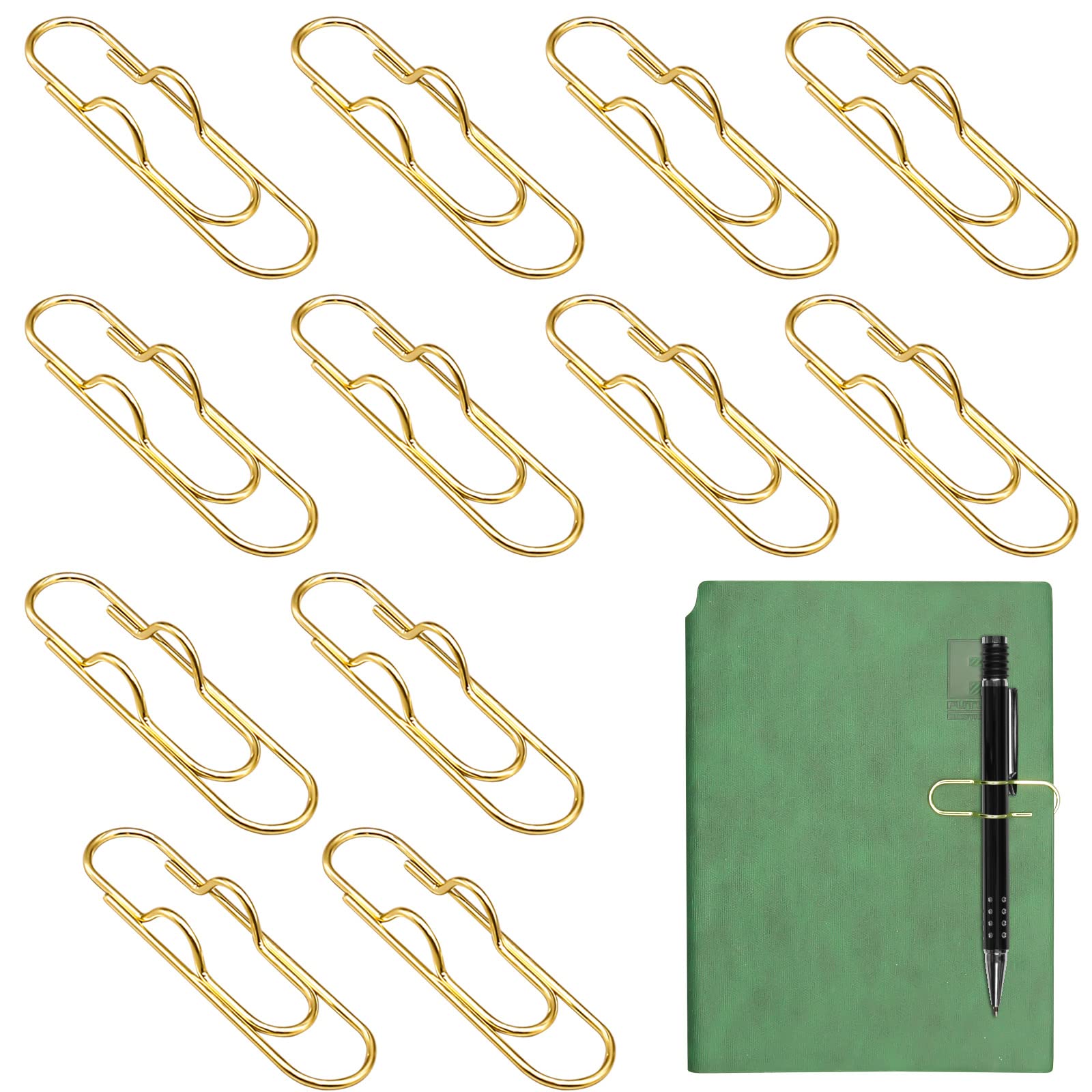 Photo 1 of 12 Pcs Metal Pen Clip for Notebook, Portable Pen Holder Clip Pencil Clip, Multi Function Paper Clip Pen Holder Pen Paper Clip Bookmark Stationery Tool Office Supplies for Notebook Journals, Gold