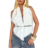 MakeMeChic Women's Faux Fur Tie Open Back Top Furry Sleeveless Y2K Cropped Vest Outerwear