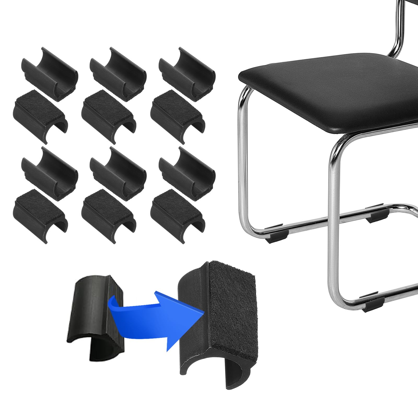PATIKIL Rectangle U Shaped Chair Leg Tips Caps with Felt Pads, 12 Pack Slide Smoothly Furniture Feet Floor No Scratches No Noise Protectors Protect Hardwood Floors Fit Dia 22 mm Leg, Black