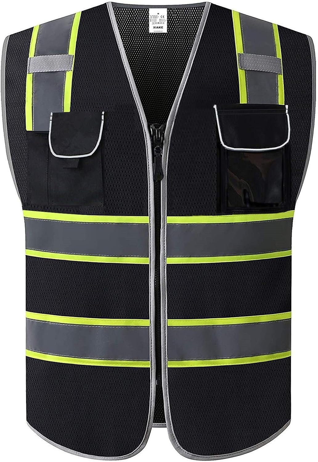 XIAKE 4 Pockets Black Safety Vest Mesh Lite, Dual Tone High Reflective Strips: Clothing