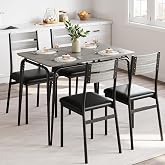 TrailBlaze Dining Table Set for 4, Space-Saving Kitchen Table Set with Upholstered Chairs, 5 Piece Dining Room Table Set, Square Modern Wood Dinette Set for Small Space, Apartment