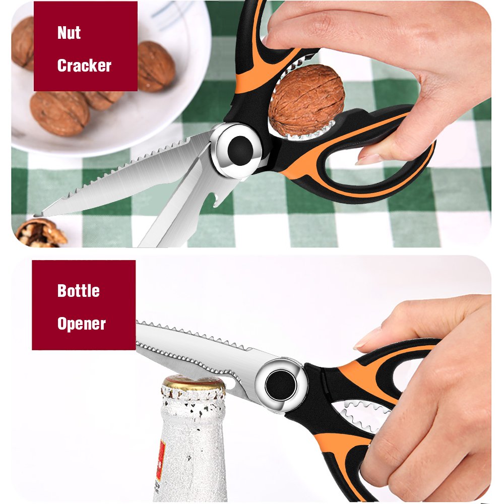 Kitchen Shears, Naxxlab Stainless Steel Multi-Purpose Heavy Duty Kitchen Scissors, Cooking Scissors with Bottle Opener Sacle Scraper Function 8 Inch (Orange & Black)