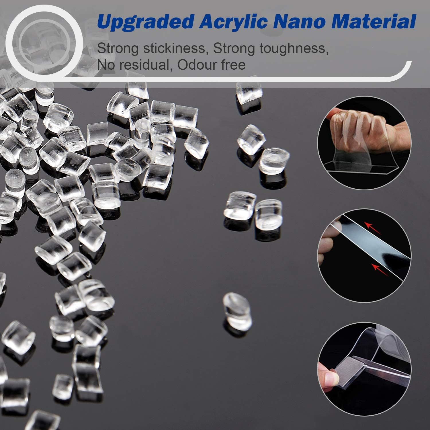 Double Sided Tape Heavy Duty - UALAU Traceless Removable Washable Nano Gel Grip Tape, Clear Sticky Adhesive Mounting Tape for Home/Office/Car Decor, Fix Carpet Mats- 16.5FT: Industrial & Scientific
