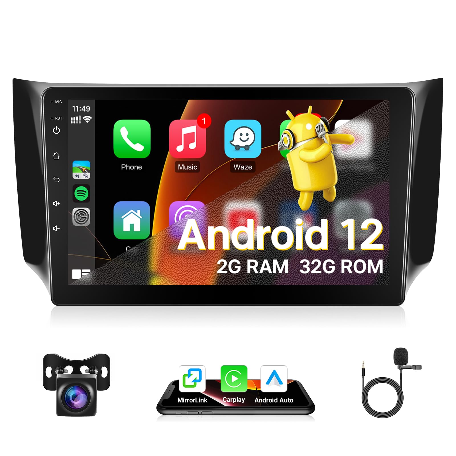 Photo 1 of 2+32GB Car Radio for Nissan Sentra Sylphy 2013 2014 2015 2016 2017 2018 2019 with Carplay Android Auto, 10.1" Touch Screen for Nissan Sentra Stereo with in-Dash GPS, WiFi, BT, FM, SWC + Backup Camera