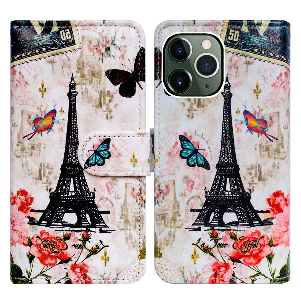 Bcov iPhone 11 Pro Max Case, Paris Tower Butterfly Flip Case Wallet Leather Cover Case with Credit Card Slot Holder Stand For iPhone 11 Pro Max