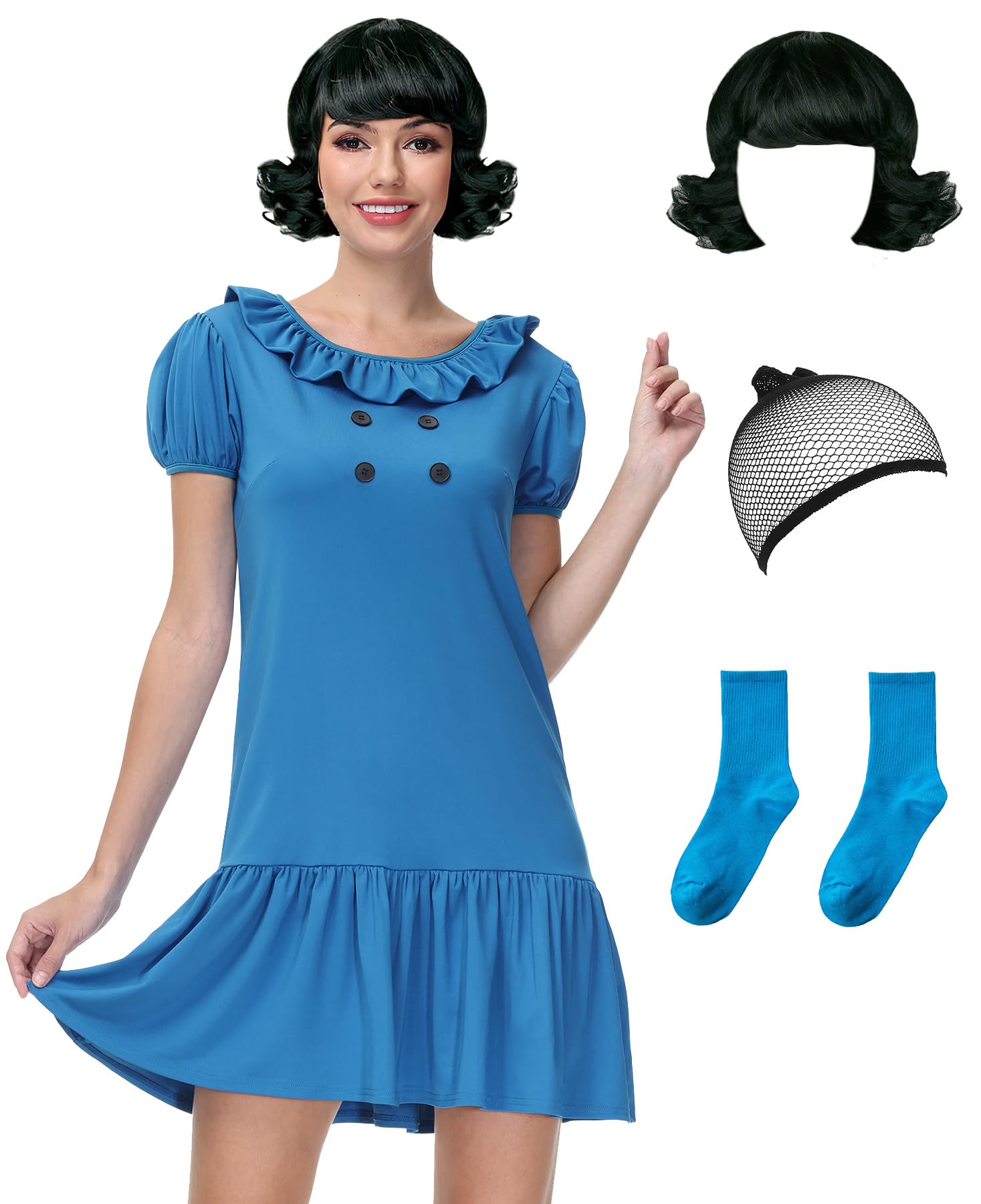 Photo 1 of Halloween Women Short Sleeve Luchy Cvan Pealt Ruffle Collar Lovely Party Dress Cosplay Costume M Blue