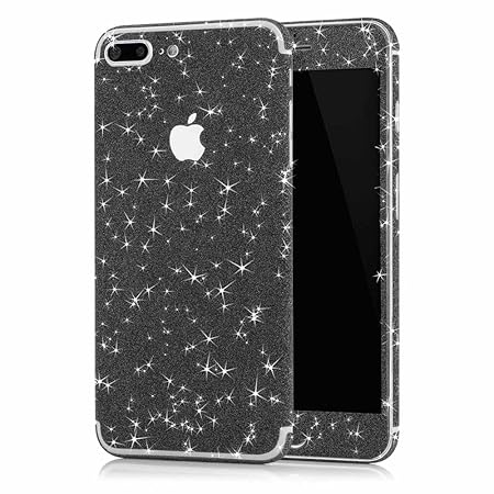 MC24 Glamour Skin Glitzerfolie für Apple iPhone 7 Plus in schwarz - Diamond Shine Klebefolie für die Vorder- und Rückseite