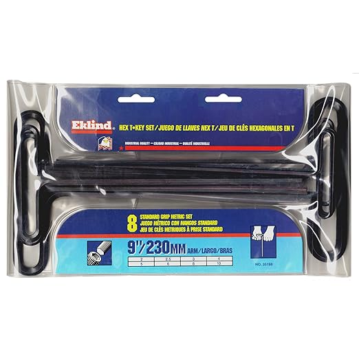 EKLIND 35198 Std Grip Hex TKey Allen Wrench 8pc Set Metric MM Sizes
