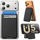 Fanseesy for MagSafe Wallet with Stand, 5 Card Holder, Slim Leather Magnetic Wallet for iPhone 17/16/15/14/13/12 Pro Max Plus Air Series, 3 Card Slots & 1 Cash Slot,Black