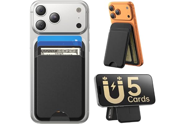 Fanseesy for MagSafe Wallet with Stand, 5 Card Holder, Slim Leather Magnetic Wallet for iPhone 17/16/15/14/13/12 Pro Max Plus